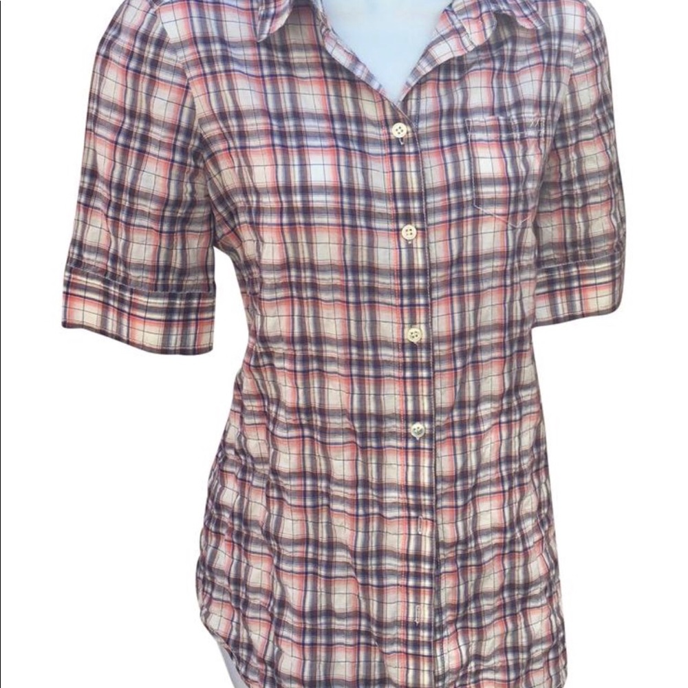 Elizabeth and James Red and Blue Plaid Button Down Shirt